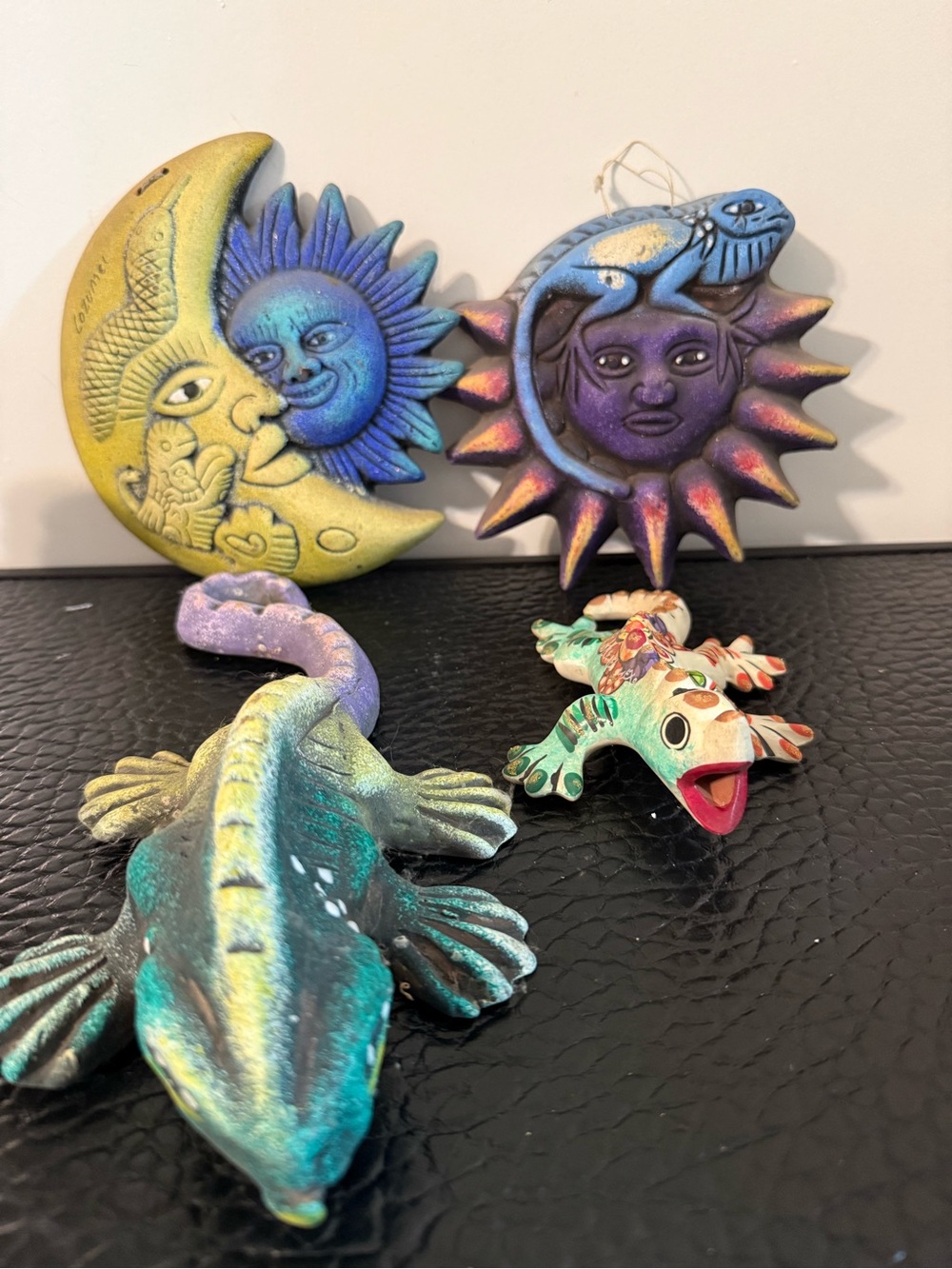 ceramic sun face, handcrafted sun and moon, Talavera ceramic lizard, - Picture 1 of 6